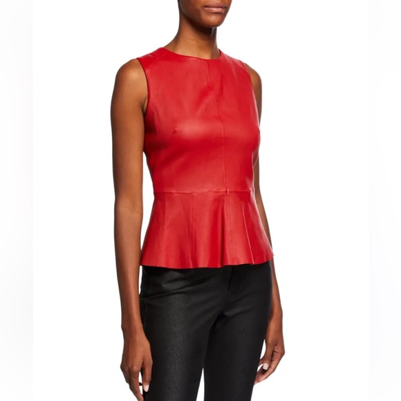 bcbg tori faux leather peplum top